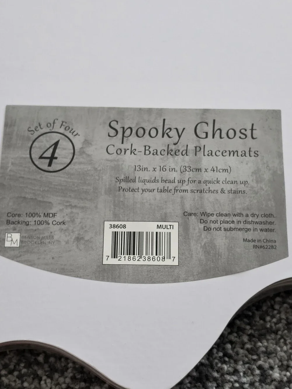 NWT! Spooky Ghost Cork-Backed Placemats - Set Of 4